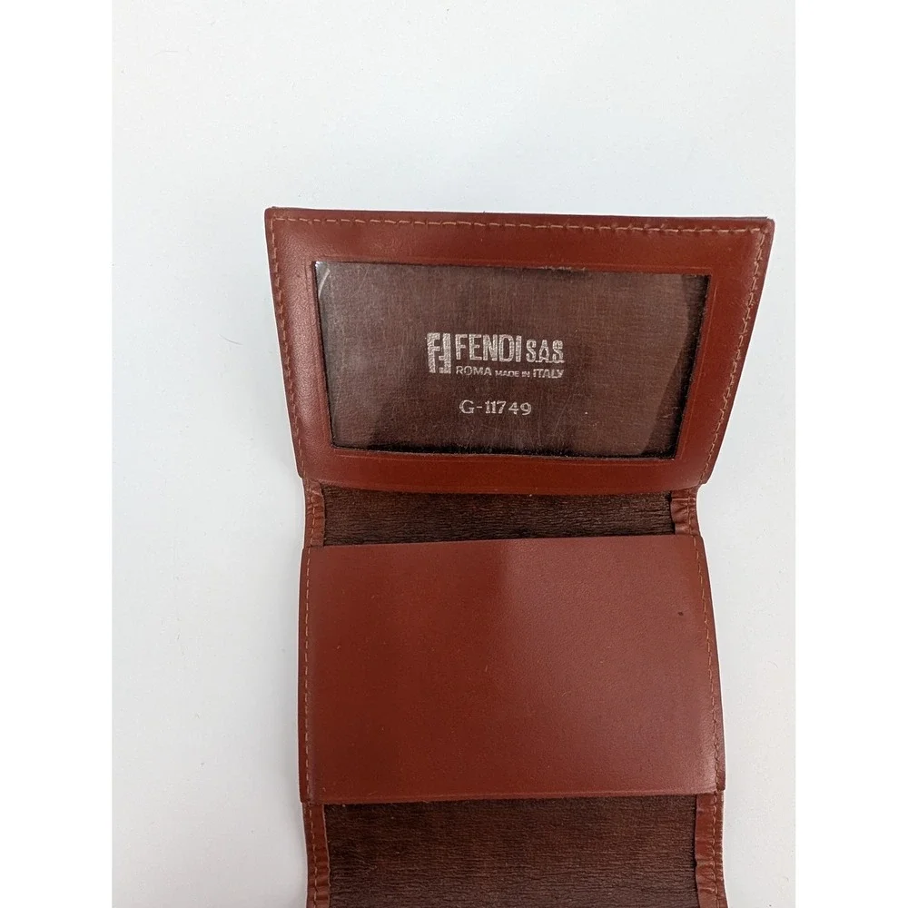Fendi s.a.s. Vintage Pequin Stripe‎ Trifold Wallet Brown Leather Made in Italy